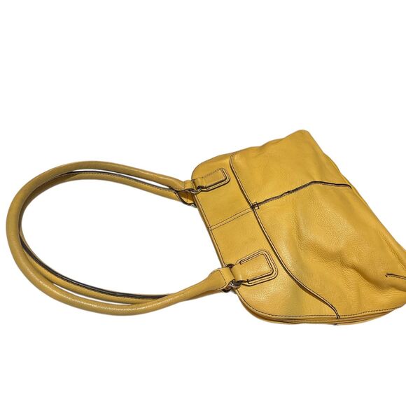 Tignanello Yellow Leather Shoulder Bag Pebbled Leather Tote Purse Handbag - Picture 6 of 7